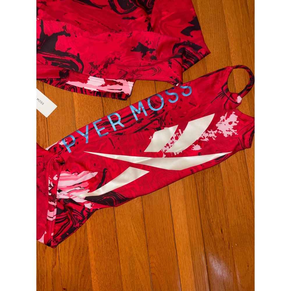 Reebok x Pyer Moss Red Marble Crop Mock Neck Top and Leggings Set HE6028 HE6053 - Picture 2 of 7